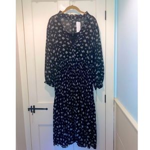 NWT Uniqlo Joy Of Print Chiffon Pleated 3/4 Sleeve Dress - Floral - Size Large